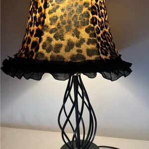 One of a Kind, Handmade Leopard Print Lampshade Table Lamp with Black Base